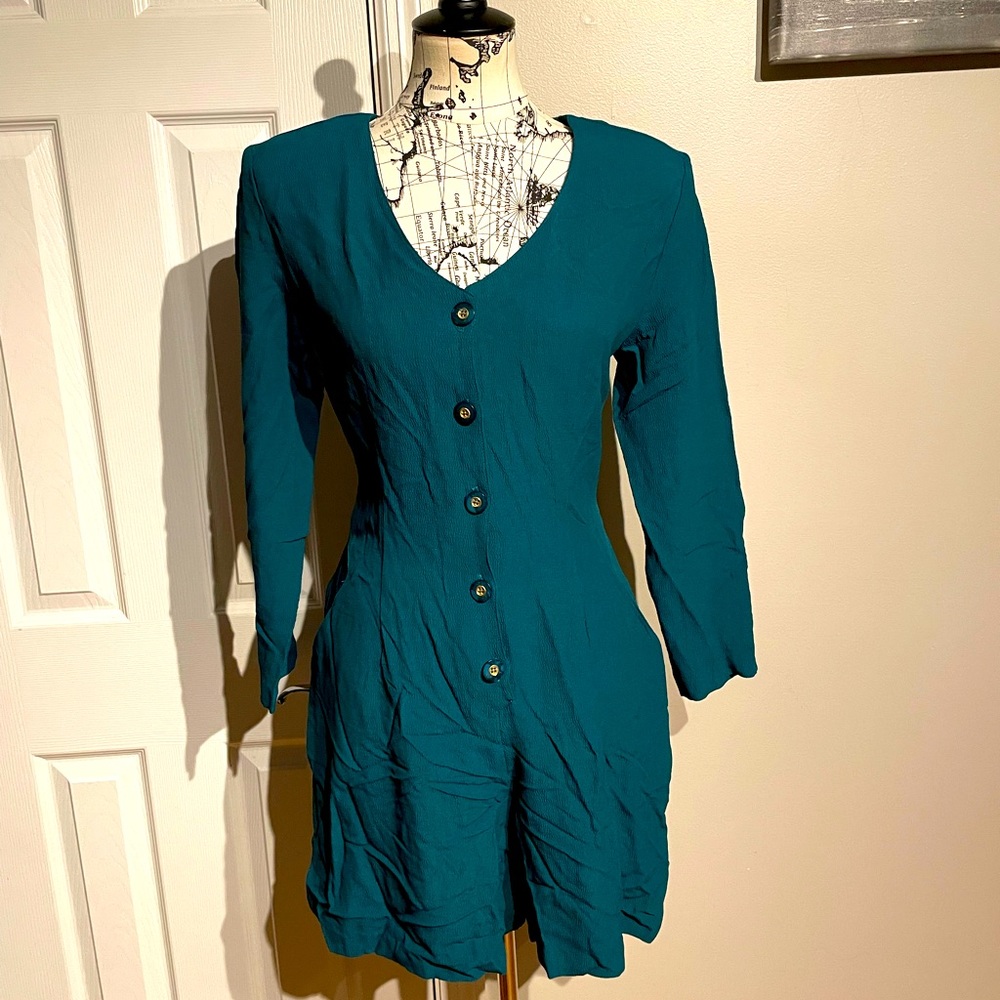 👹NWT Express Vintage y2k Romper Teal Emerald long sleeve button 80s-90s shorts